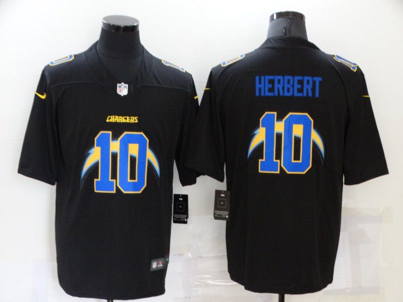 Men Los Angeles Chargers 10 Herbert Black Shadow version Nike 2021 NFL Jersey